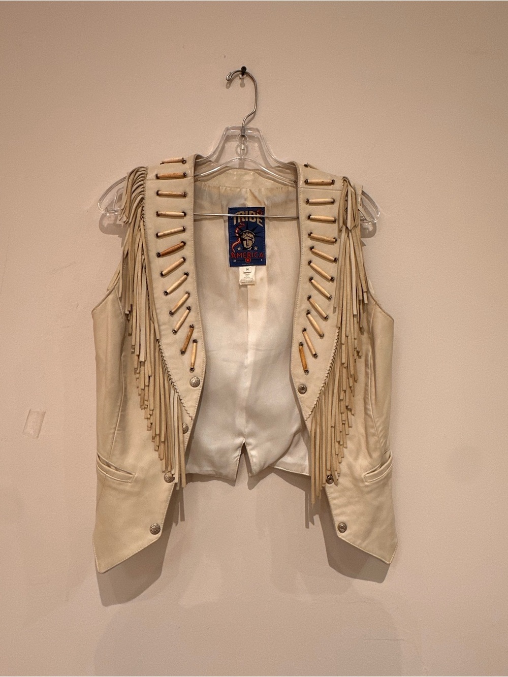 Ride America Cream Leather Fringe Vest - Western-Inspired Sleeveless Jacket